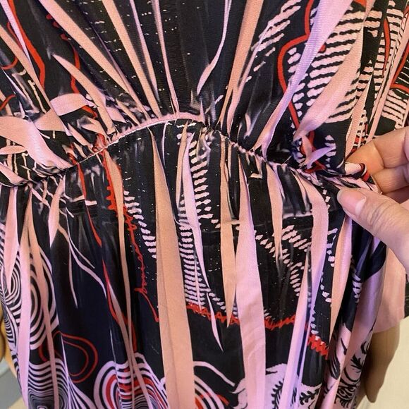 Vintage Daniel Benjamin USA Dress Sz 3X Pink Black VNeck High Elastic Waist Boho - Picture 7 of 10